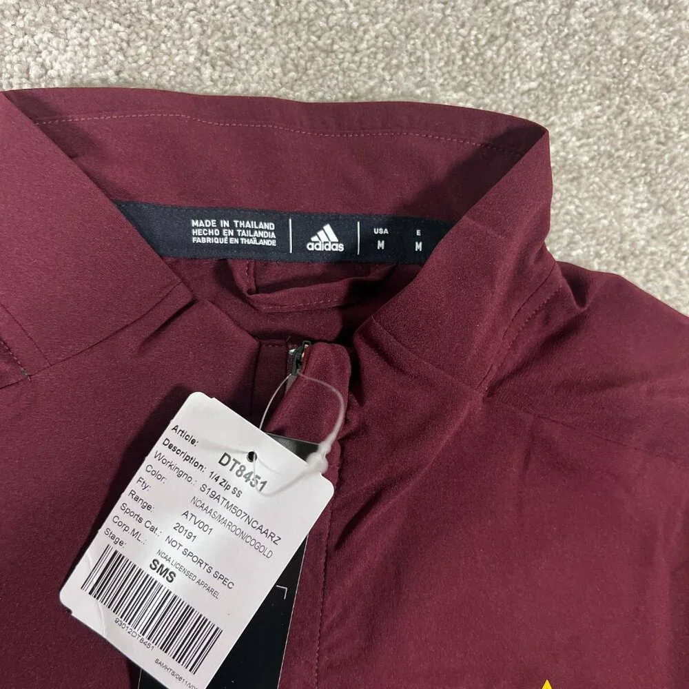 Adidas Mens M Maroon Arizona State Sun Devils Pullover‎ 1/4 Zip SS Jacket NWT